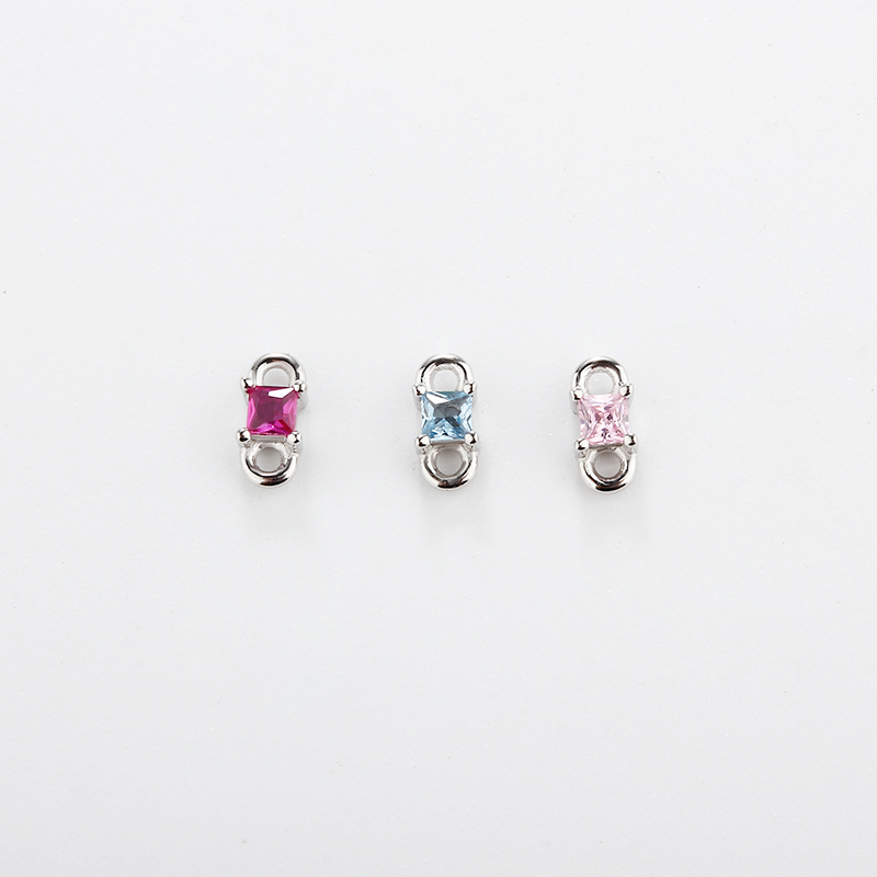 925 Sterling Silver CZ Connector with 2*2mm CZ