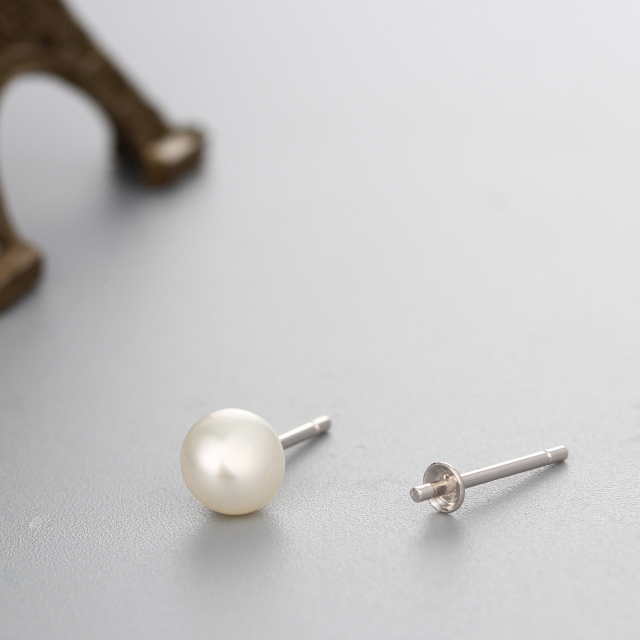 925 Sterling Silver Pearl Cup Stud Earring Findings