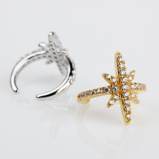925 Sterling Silver CZ Paved North Star Ear Cuff