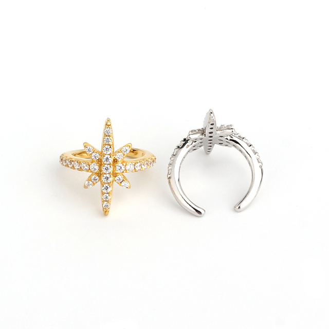 925 Sterling Silver CZ Paved North Star Ear Cuff