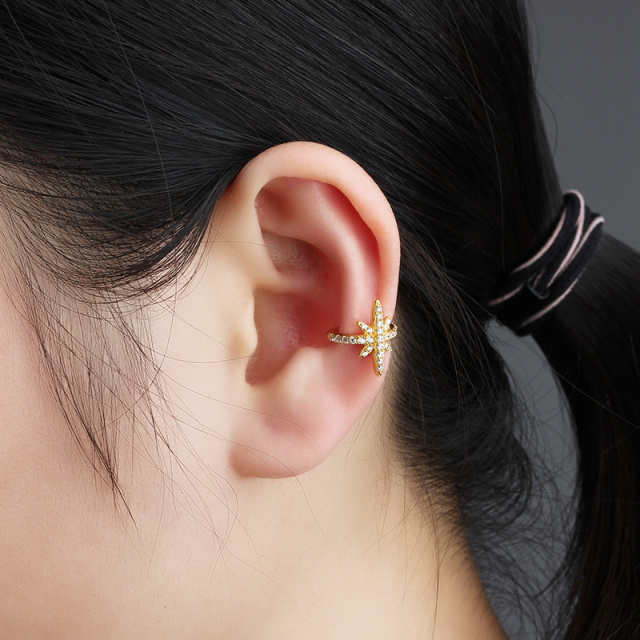 925 Sterling Silver CZ Paved North Star Ear Cuff