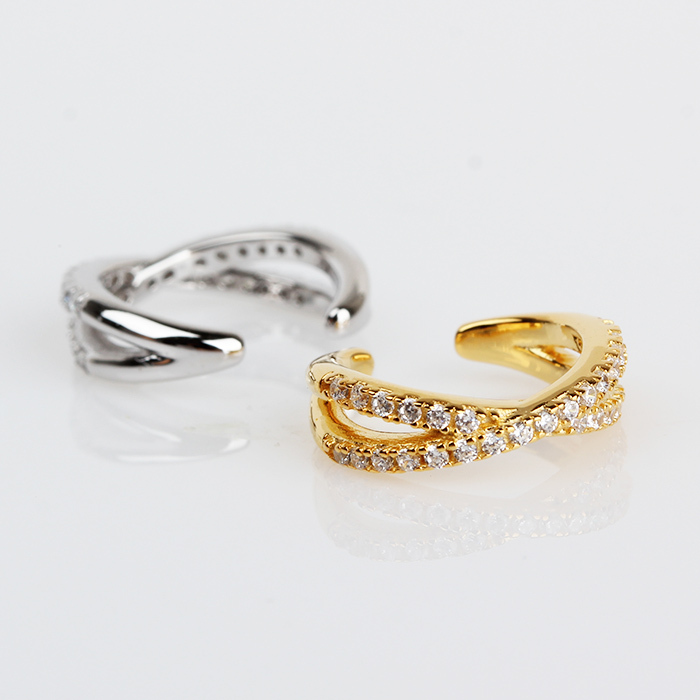 925 Sterling Silver Double Layer CZ Paved Ear Cuff