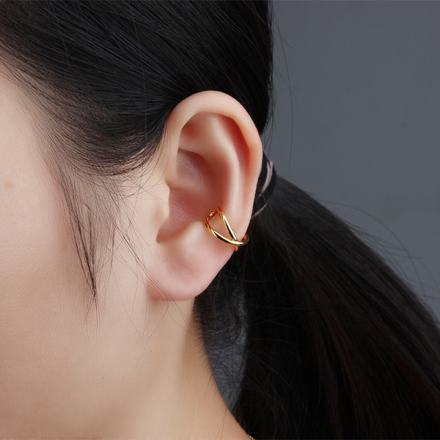 925 Sterling Silver Double Hoop Twist Ear Cuff