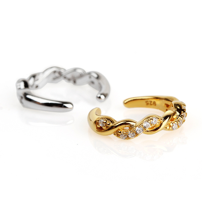 925 Sterling Silver CZ Paved Chain Link Ear Cuff
