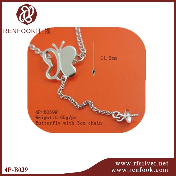 925 Sterling Silver Butterfly Pendant With Long Chain Pearl Mounting