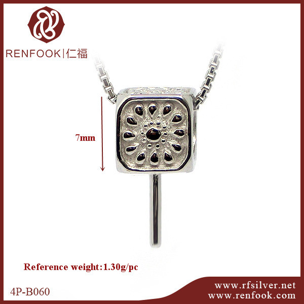 925 Sterling Silver Flower Cube  Pendant For Pearl