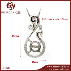 925 Sterling Silver CZ Micro Pave Pendant Mounting For  Pearl