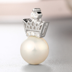 925 Sterling Silver CZ Stone Crown Pearl Pendant Mounting