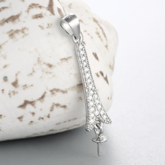 925 Sterling Silver Cubic Zirconia Tower Pendant For Pearl