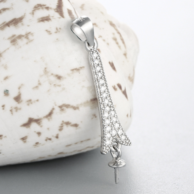 925 Sterling Silver Cubic Zirconia Tower Pendant For Pearl