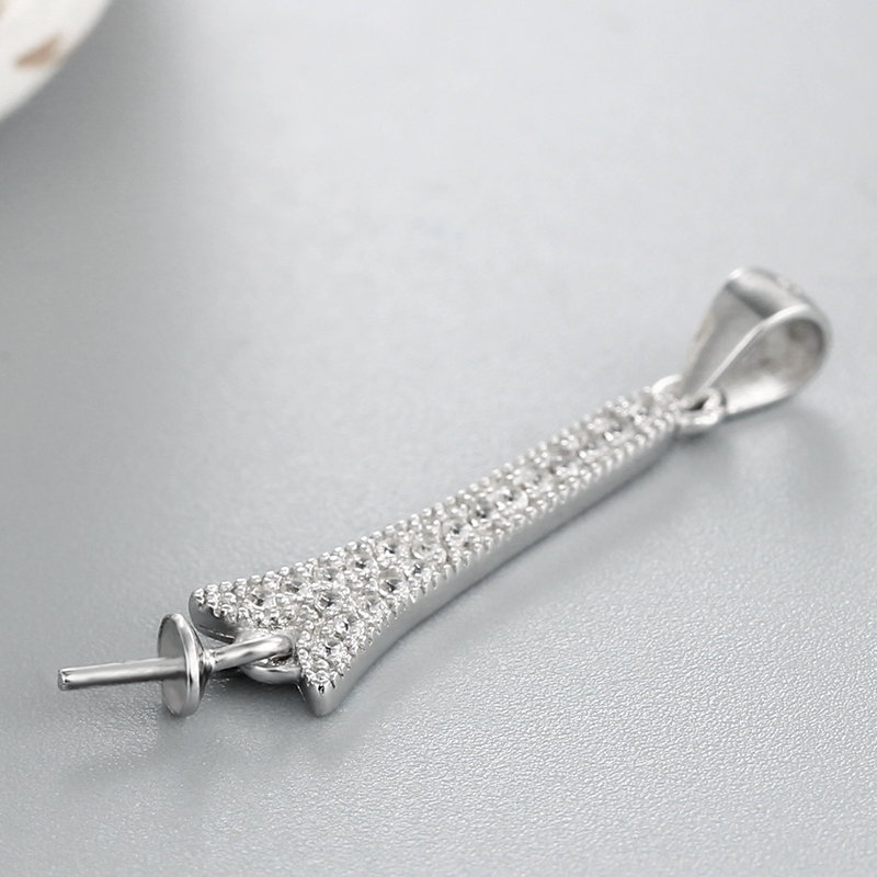 925 Sterling Silver Cubic Zirconia Tower Pendant For Pearl