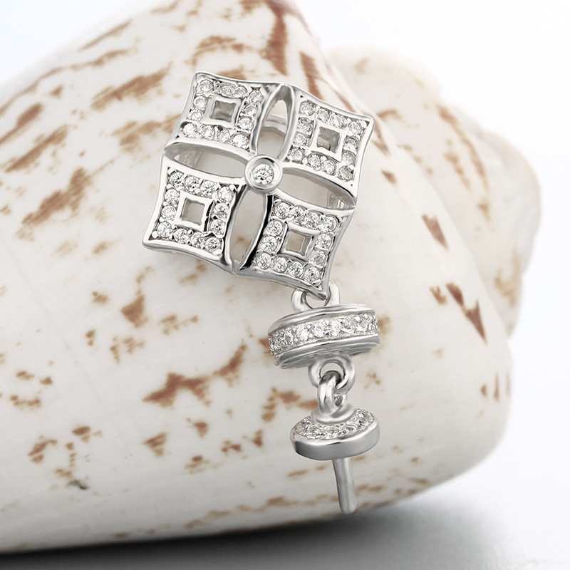 925 Sterling Silver CZ Stone Diamond Shaped Pendant For Pearl