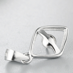925 Sterling Silver Simple Diamond Shaped Pendant For Pearl