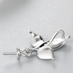925 Sterling Silver Three Leaves Pearl Pendant Mounting