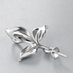 925 Sterling Silver Three Leaves Pearl Pendant Mounting