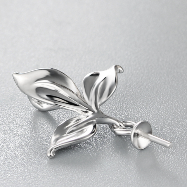 925 Sterling Silver Three Leaves Pearl Pendant Mounting