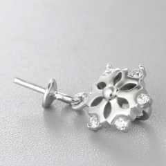 925 Sterling Silver CZ Stone Hollow Flower Pendant For Pearl