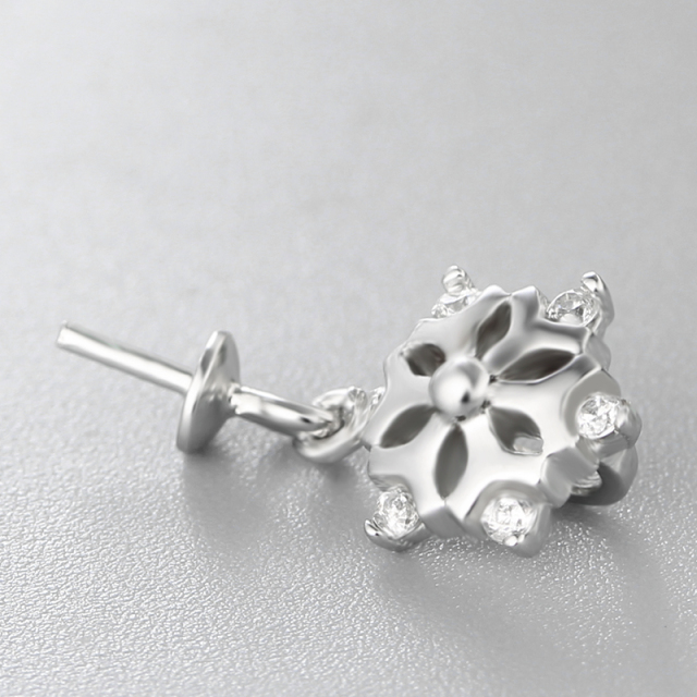 925 Sterling Silver CZ Stone Hollow Flower Pendant For Pearl