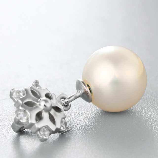 925 Sterling Silver CZ Stone Hollow Flower Pendant For Pearl