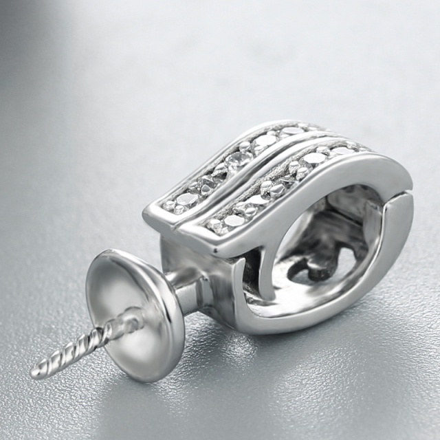 925 Sterling Silver Cubic Zirconia Layered Pendant Pearl Caps