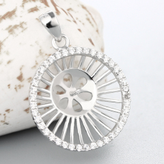 925 Sterling Silver CZ Big Round Pendant For Pearl