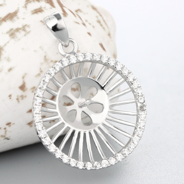 925 Sterling Silver CZ Big Round Pendant For Pearl