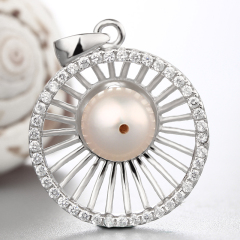 925 Sterling Silver CZ Big Round Pendant For Pearl