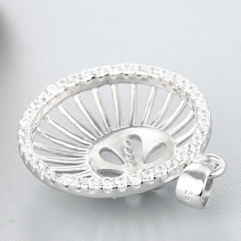 925 Sterling Silver CZ Big Round Pendant For Pearl