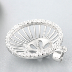 925 Sterling Silver CZ Big Round Pendant For Pearl