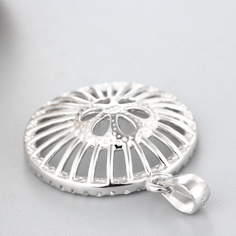 925 Sterling Silver CZ Big Round Pendant For Pearl