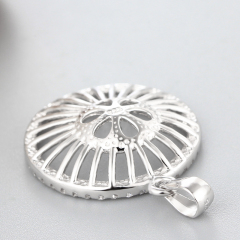 925 Sterling Silver CZ Big Round Pendant For Pearl