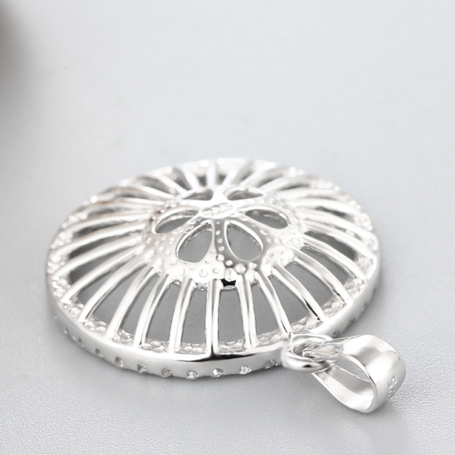 925 Sterling Silver CZ Big Round Pendant For Pearl