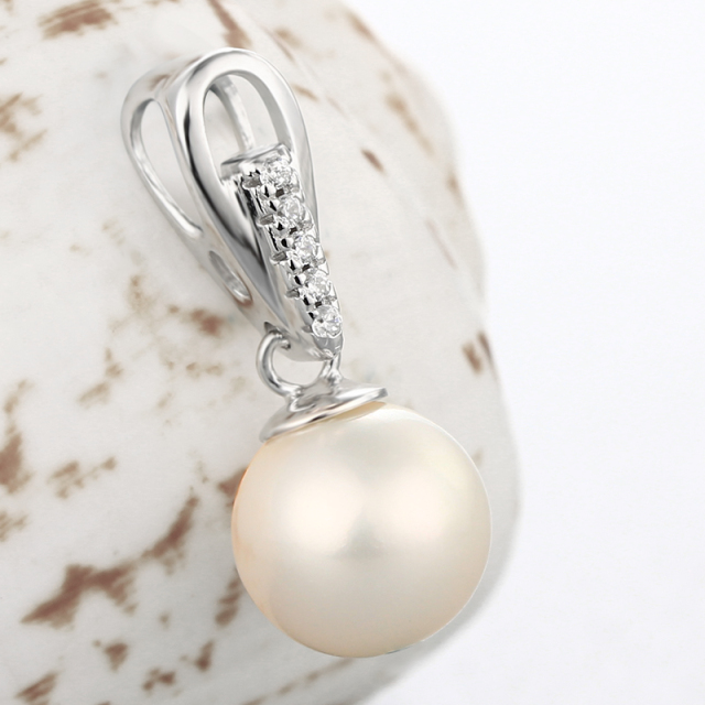 925 Sterling Silver CZ Pave Pendant For Pearl