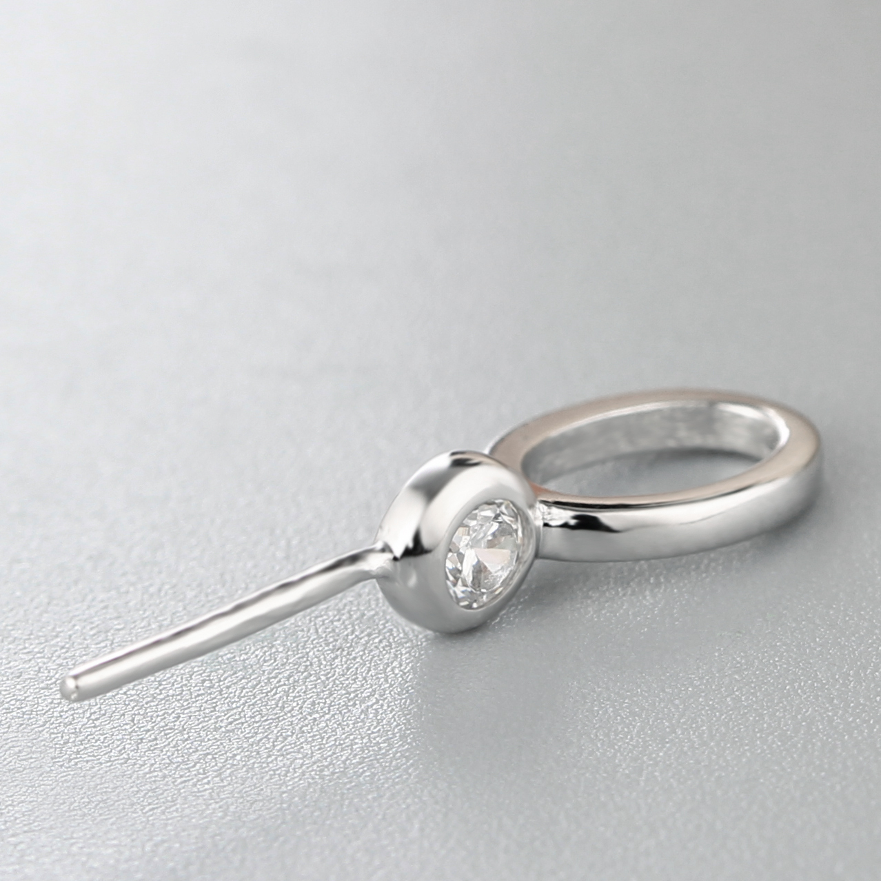 925 Sterling Silver Single CZ Stone Ring Pendant For Pearl