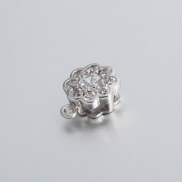 925 Sterling Silver CZ Flower Pendant Findings