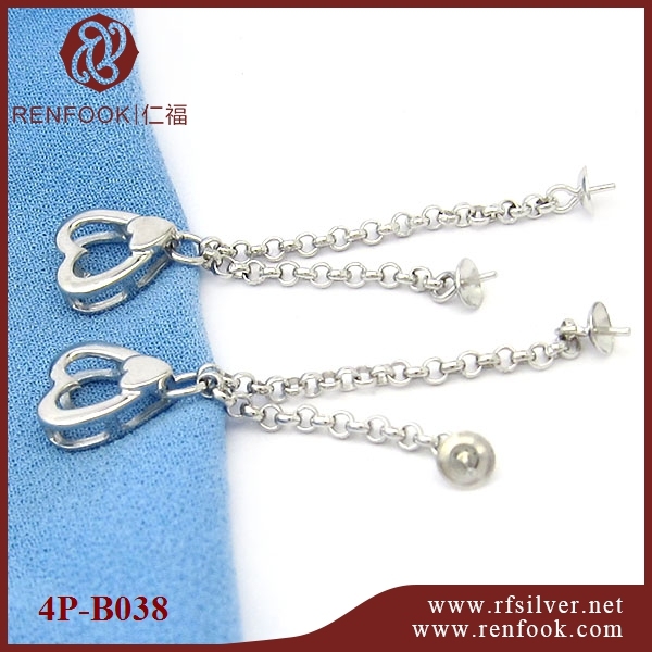 925 Sterling Silver Heart Pendant With Two Pearl Mountings