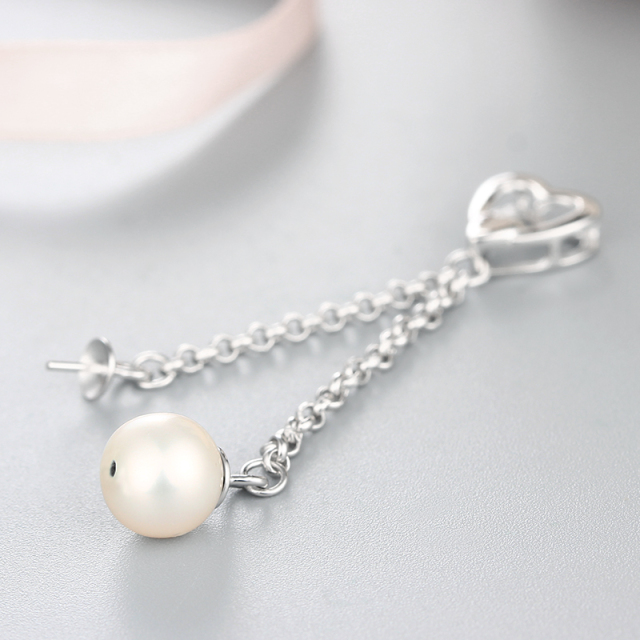 925 Sterling Silver Heart Pendant With Two Pearl Mountings