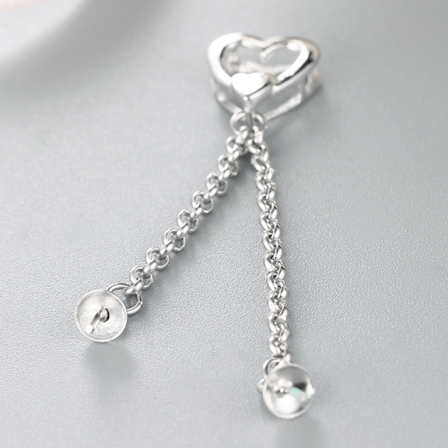 925 Sterling Silver Heart Pendant With Two Pearl Mountings
