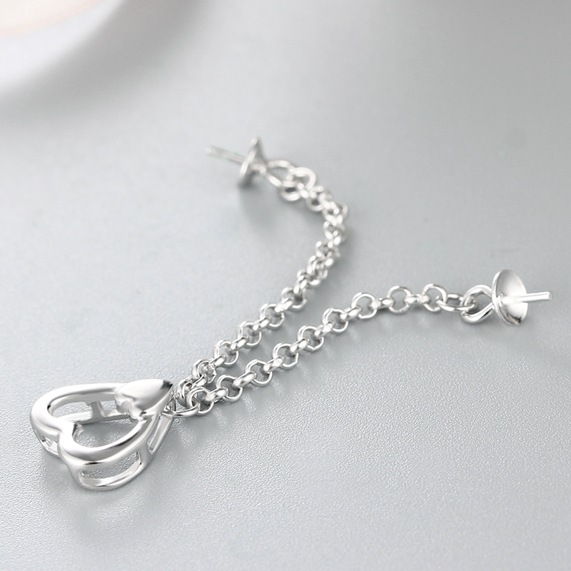 925 Sterling Silver Heart Pendant With Two Pearl Mountings