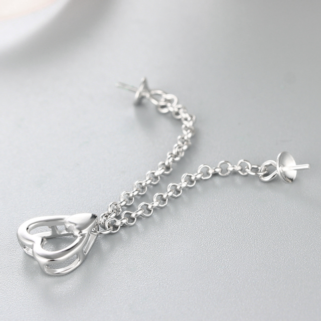 925 Sterling Silver Heart Pendant With Two Pearl Mountings