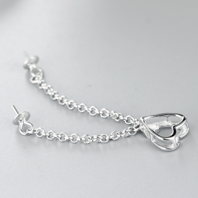 925 Sterling Silver Heart Pendant With Two Pearl Mountings