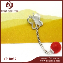 925 Sterling Silver Butterfly Pendant With Long Chain Pearl Mounting