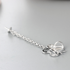 925 Sterling Silver Butterfly Pendant With Long Chain Pearl Mounting