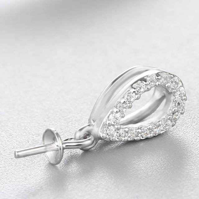925 Sterling Silver CZ Water Drop Pendant For Pearl Making