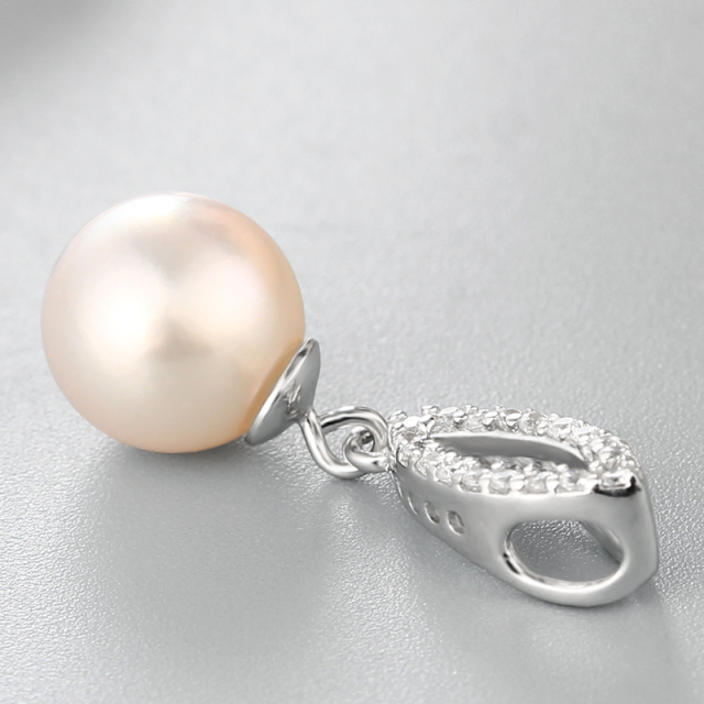 925 Sterling Silver CZ Stone Hollow Olive Pendant Pearl Caps