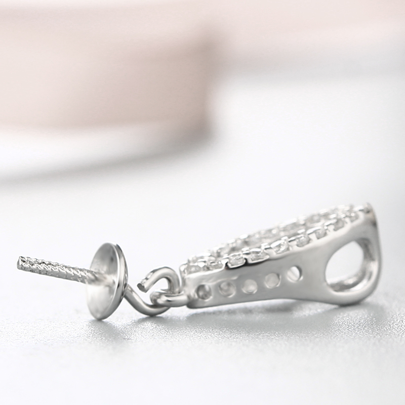 925 Sterling Silver CZ Stone Hollow Olive Pendant Pearl Caps