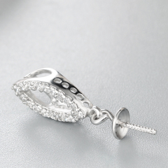 925 Sterling Silver CZ Stone Hollow Olive Pendant Pearl Caps