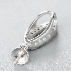 925 Sterling Silver CZ Stone Hollow Olive Pendant Pearl Caps