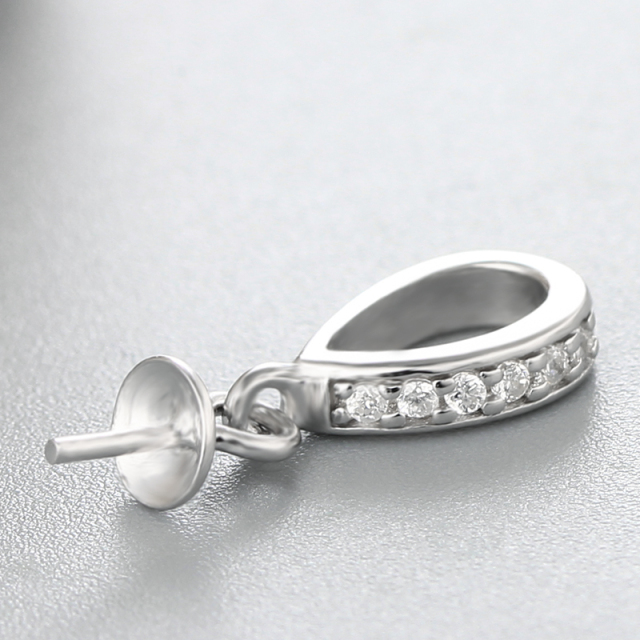 925 Sterling Silver CZ  Pendant For Pearl Making