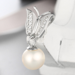 925 Sterling Silver Cubic Zirconia Butterfly Mounting For Pearl